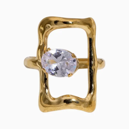 Anillo De Acero Rectángulo Brillante Ajustable