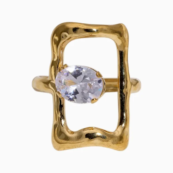 Anillo De Acero Rectángulo Brillante Ajustable