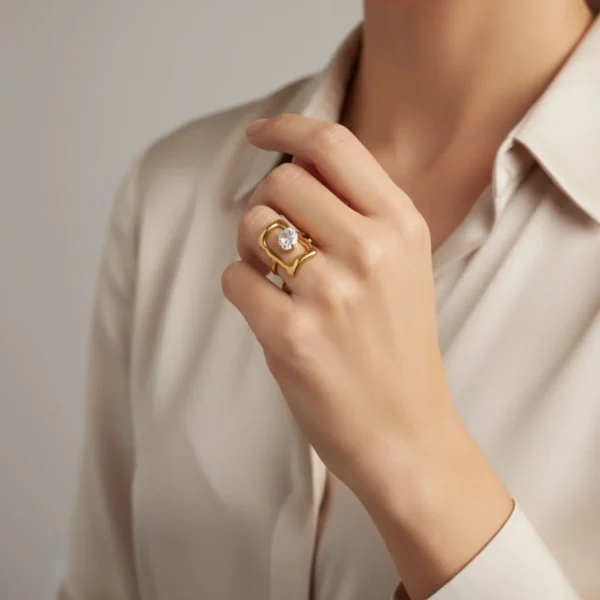 Anillo De Acero Rectángulo Brillante Ajustable