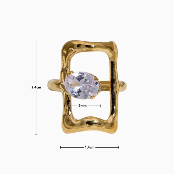 Anillo De Acero Rectángulo Brillante Ajustable