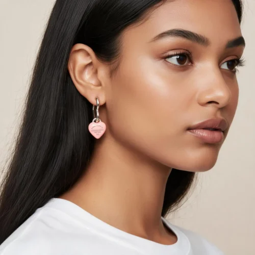 Aretes Arracadas De Acero Corazón Rosa