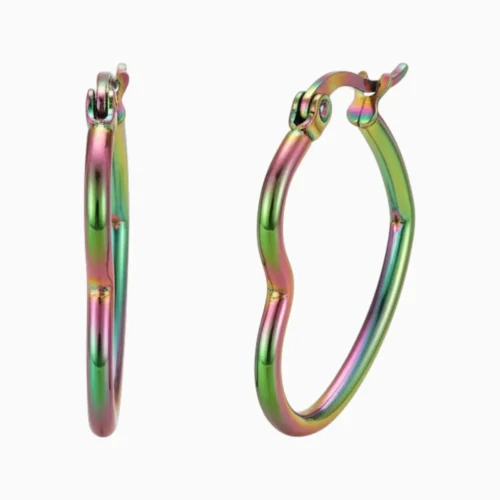 Aretes Arracadas De Acero Corazón Tornasol