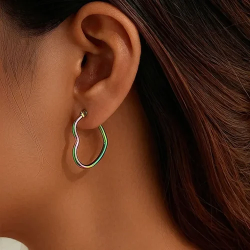 Aretes Arracadas De Acero Corazón Tornasol