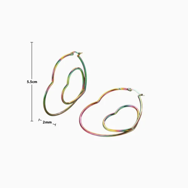 Aretes Arracadas De Acero Corazón Tornasol Doble