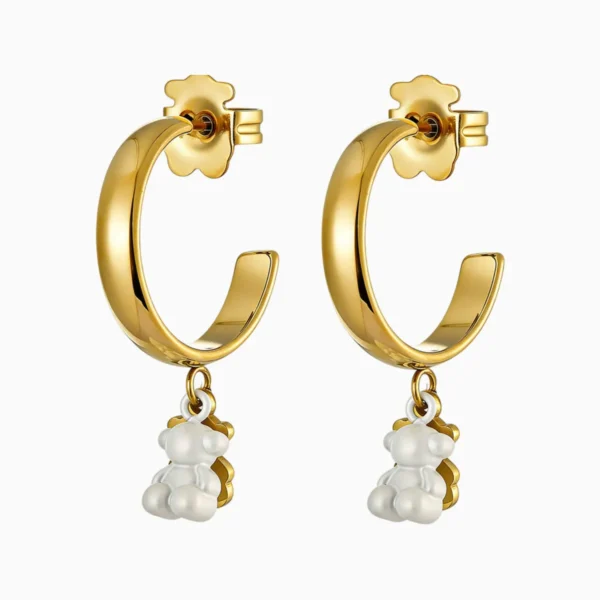 Aretes Arracadas De Acero Oso 3D Blanco