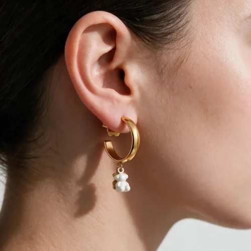 Aretes Arracadas De Acero Oso 3D Blanco