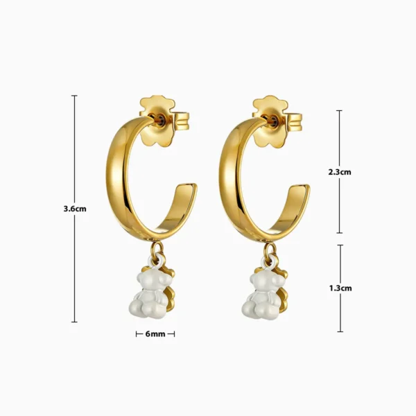 Aretes Arracadas De Acero Oso 3D Blanco