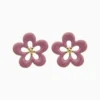 Aretes Broquel De Acero Flor Rosa 1