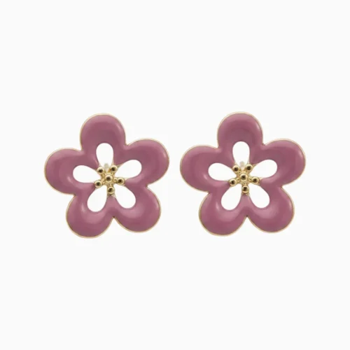 Aretes Broquel De Acero Flor Rosa 1