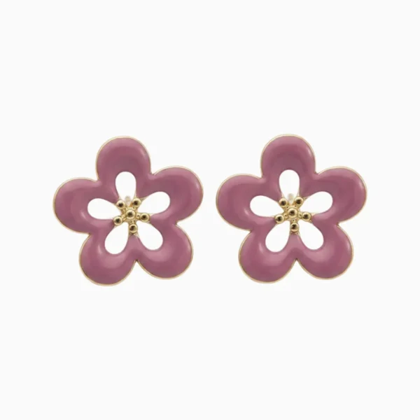 Aretes Broquel De Acero Flor Rosa 1
