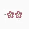 Aretes Broquel De Acero Flor Rosa