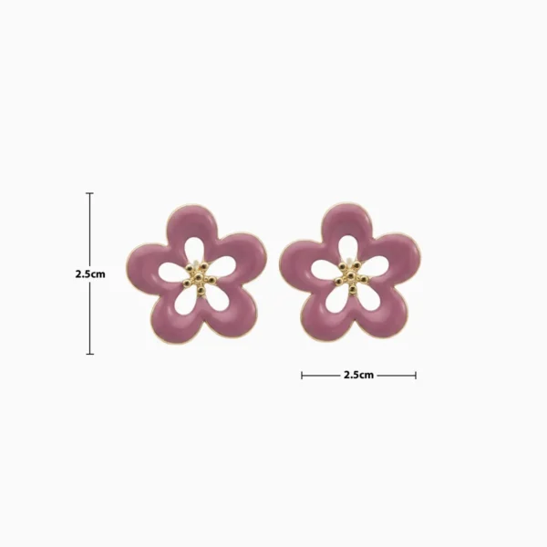 Aretes Broquel De Acero Flor Rosa