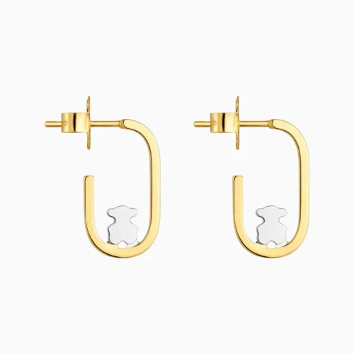 Aretes Broquel De Acero Oso En Columpio Bicolor