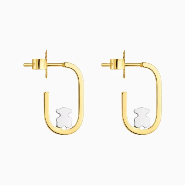 Aretes Broquel De Acero Oso En Columpio Bicolor