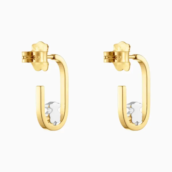 Aretes Broquel De Acero Oso En Columpio Bicolor