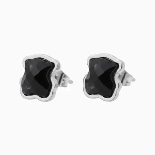 Aretes Broquel De Acero Oso Geométrico Negro