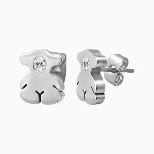 Aretes Broquel De Acero Oso Metálico Plateado
