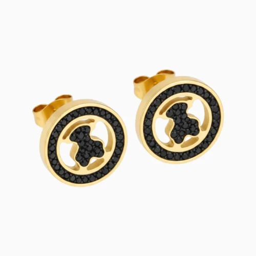 Aretes Broquel De Acero Oso Placa Dorada