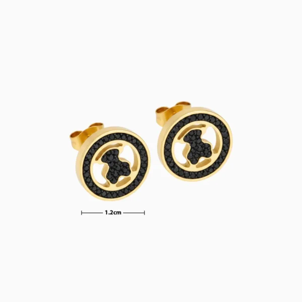 Aretes Broquel De Acero Oso Placa Dorada