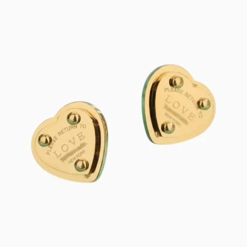 Aretes Broquel De Acero Placa Corazón Dorado