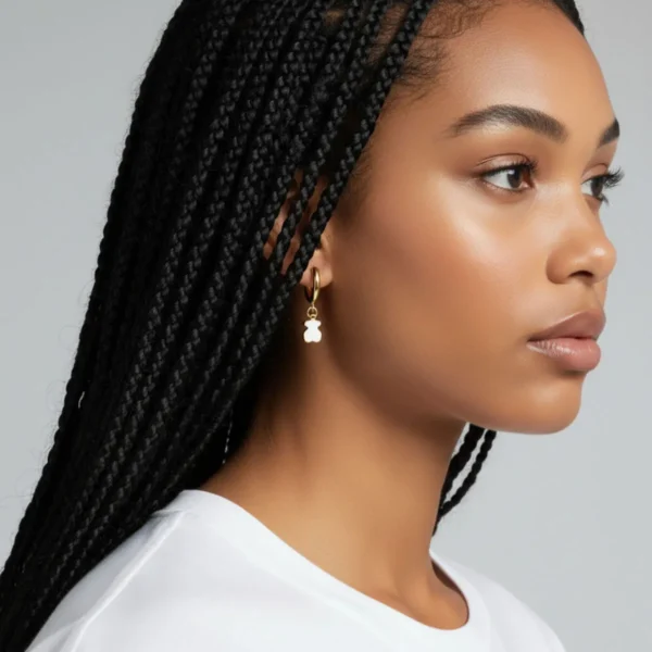 Aretes Huggies De Acero Dorado Oso Blanco