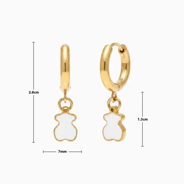 Aretes Huggies De Acero Dorado Oso Blanco