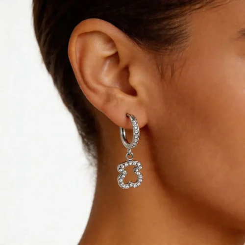 Aretes Huggies De Acero Oso Brillante