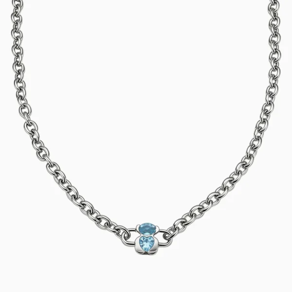 Cadena De Acero Cubana Dije Oso Azul