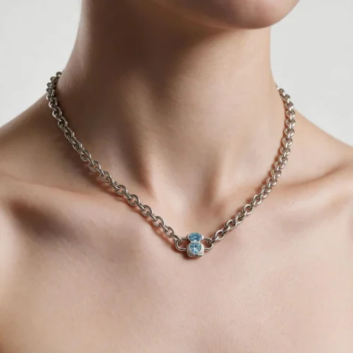 Cadena De Acero Cubana Dije Oso Azul
