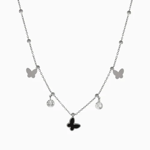 Collar De Acero Dije Mariposa Negra