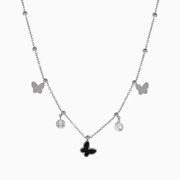 Collar De Acero Dije Mariposa Negra