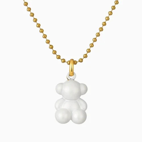 Collar De Acero Dije Oso 3D Blanco Collar De Acero Dije Oso 3D Blanco