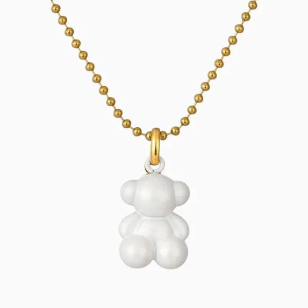 Collar De Acero Dije Oso 3D Blanco