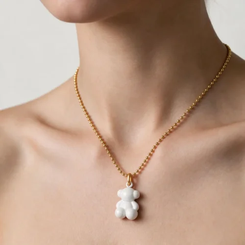 Collar De Acero Dije Oso 3D Blanco