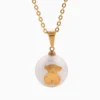 Collar De Acero Dije Oso En Perla Dorado