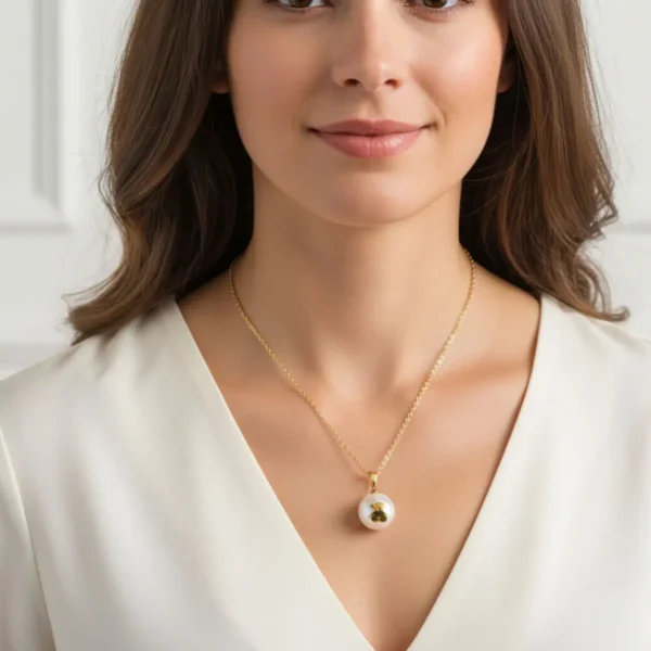 Collar De Acero Dije Oso En Perla Dorado