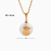Collar De Acero Dije Oso En Perla Dorado