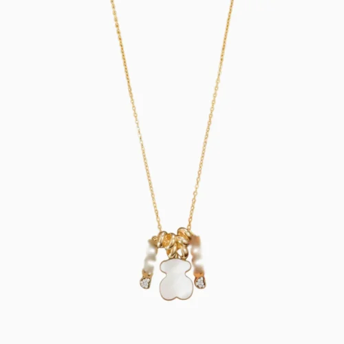Collar De Acero Dorado Oso Blanco