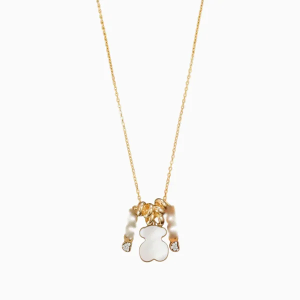 Collar De Acero Dorado Oso Blanco