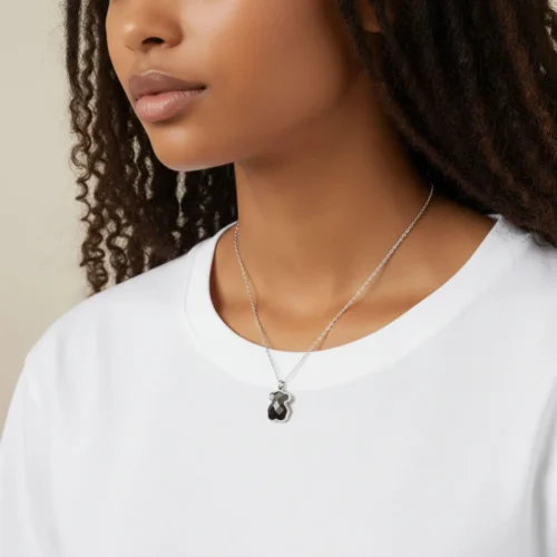 Collar De Acero Oso Geométrico Negro