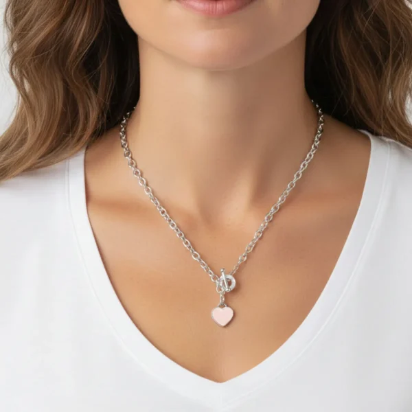 Collar De Acero Pasador Y Placa Rosa