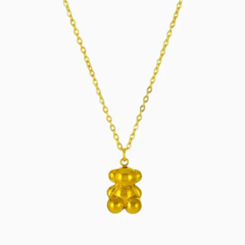 Collar De Acero Dije Oso Liso Dorado