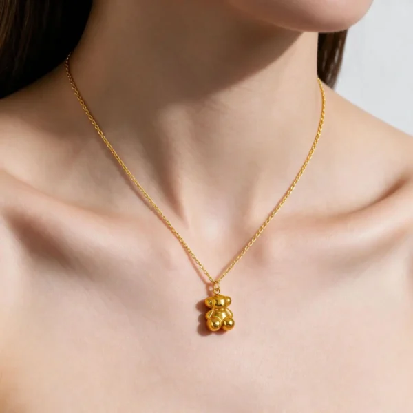Collar De Titanio Dije Oso Dorado
