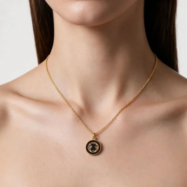 Collar De Titanio Dije Oso Placa Dorado