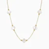 Collar De Acero Trébol Blanco 4 Hojas Dorado