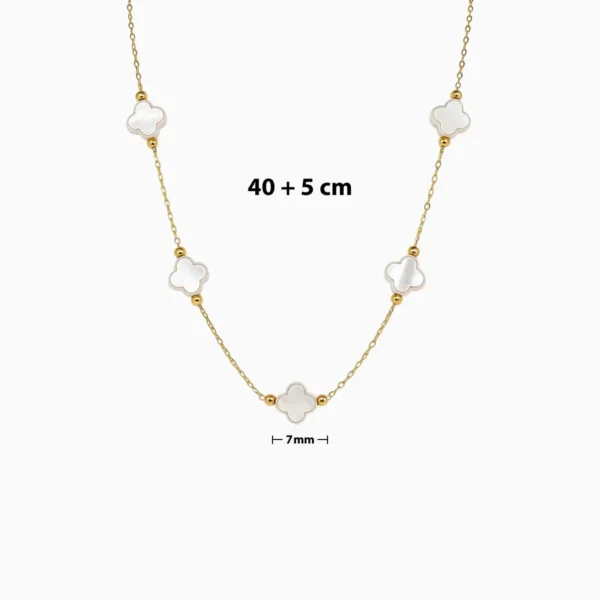 Collar De Titanio Trébol Blanco 4 Hojas Dorado