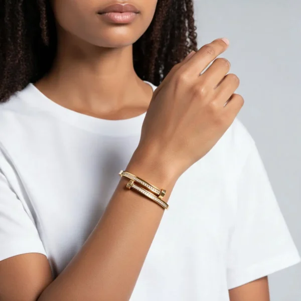Pulsera De Acero Brazalete Clavo Brillante Dorado