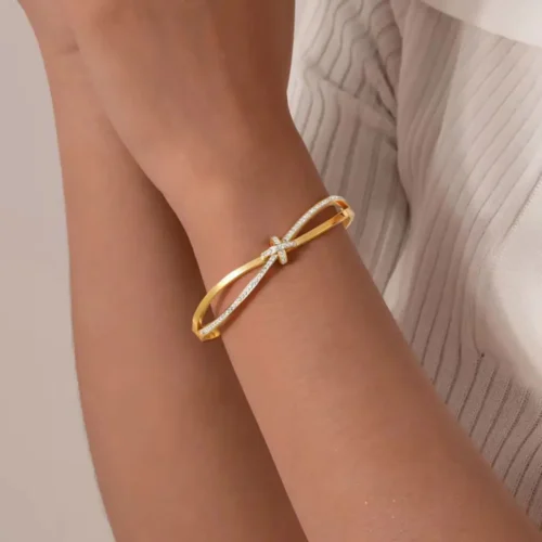 Pulsera De Acero Brazalete Moño Dorado