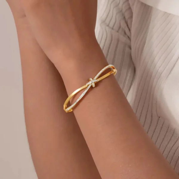 Pulsera De Acero Brazalete Moño Dorado