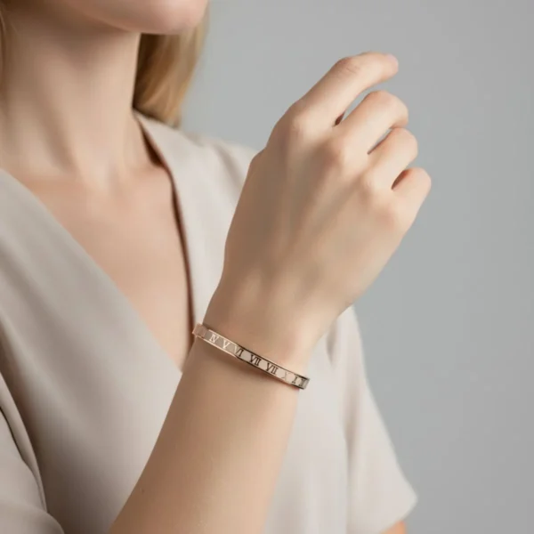 Pulsera De Acero Brazalete Números Romanos Plateado